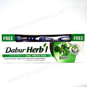 Купить Зубная паста "Базилик" Dabur Herb'l Basil + Зубная щетка в Украине