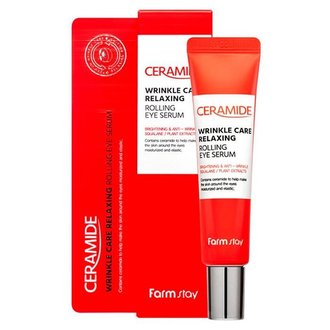 Купить FarmStay Ceramide Wrinkle Care Relaxing Rolling Eye Serum Антивікова розслаблювальна сироватка для шкіри навколо очей з керамідами в Украине